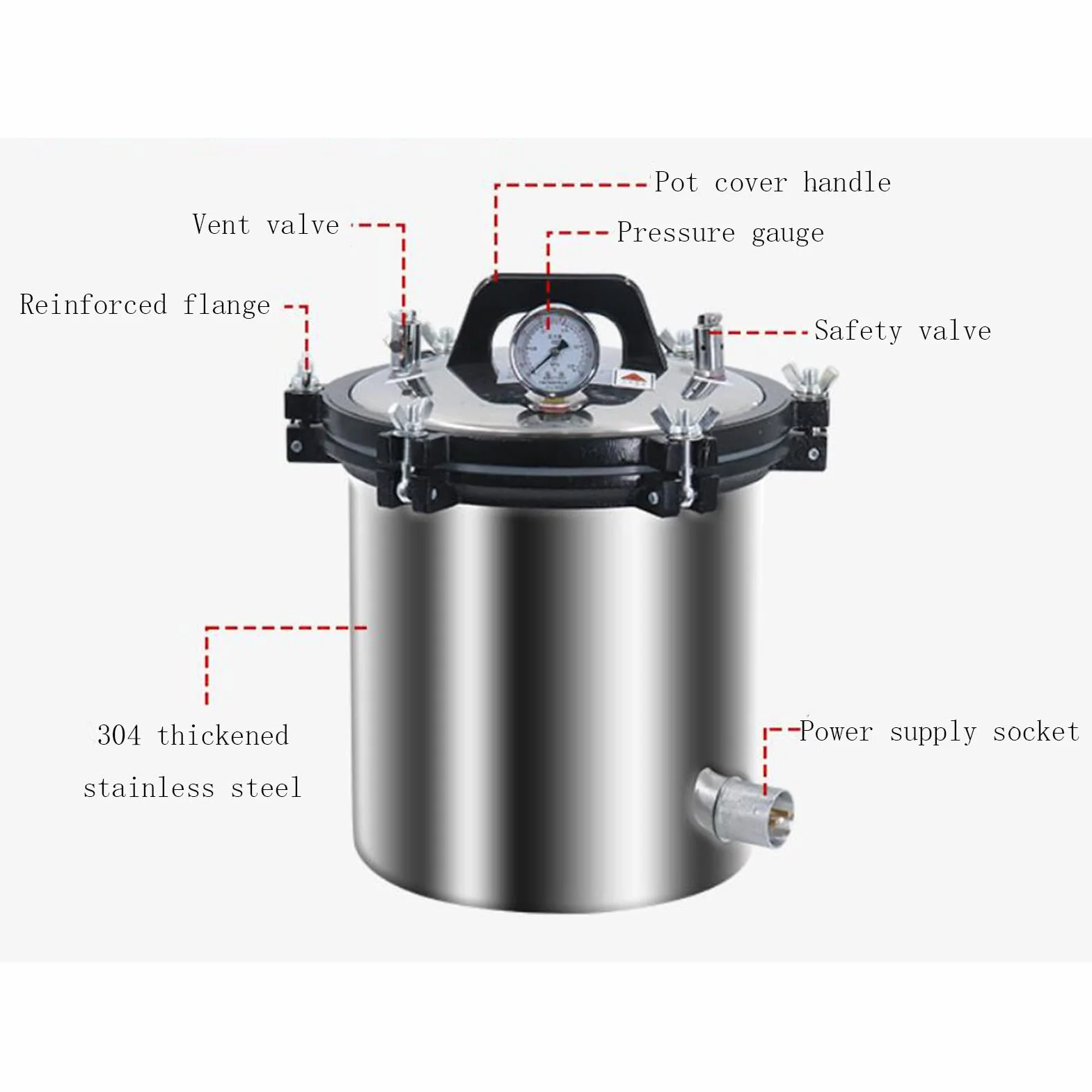 Sterilizzatore per autoclave - Apparecchiatura da laboratorio portatile in acciaio inossidabile a vapore a pressione con prevenzione delle ustioni a secco verticali e sistema a tre valvole