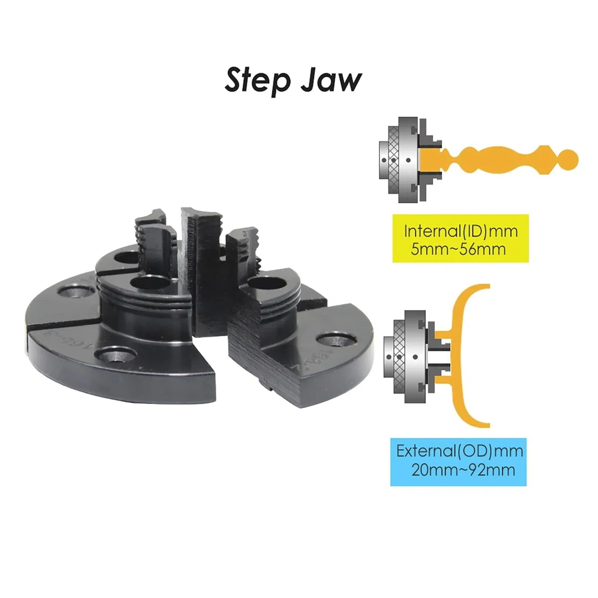 Ganascia a gradini for tornio for legno in acciaio da 4", set di 4 griffe di precisione for la lavorazione del legno, parti di ricambio(Step Jaw)