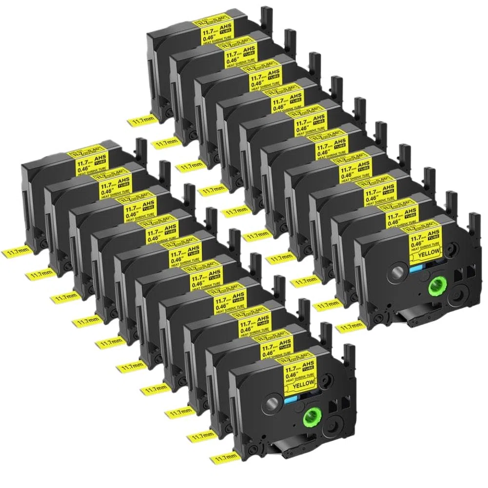 3-20 tubi termorestringenti da 5,8 mm-23,6 mm compatibili con HS HSe-231 631 PT-1010 PT-E500 forniture per stampanti (20 pezzi nero su giallo)