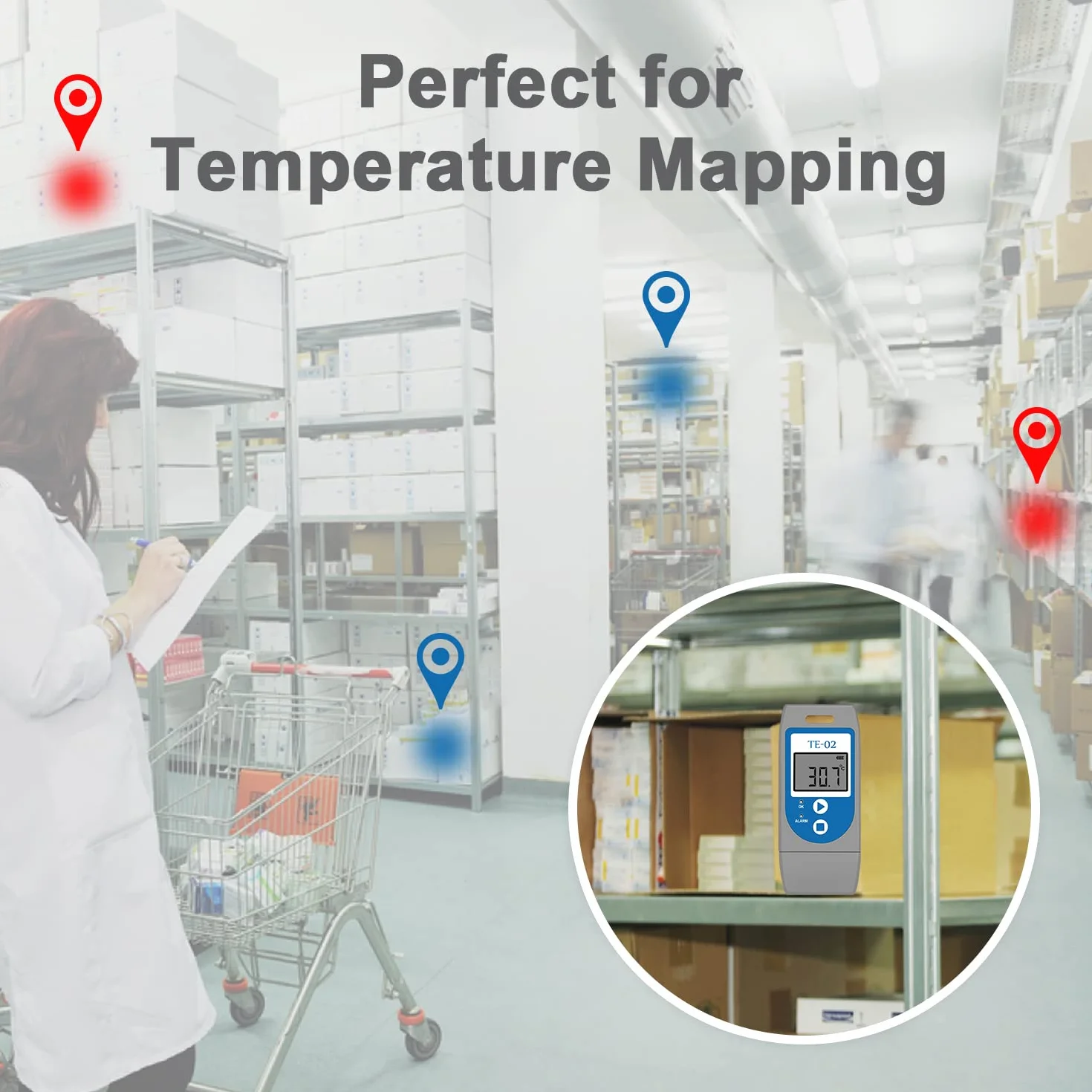 ThermElc TE-02 PDF Data Logger di Temperatura, con Spie LED, File PDF include MKT, Avviso, Grafico di Temperatura, Registratore di Temperatura per la Spedizione di Prodotti Sensibili alla Temperatura