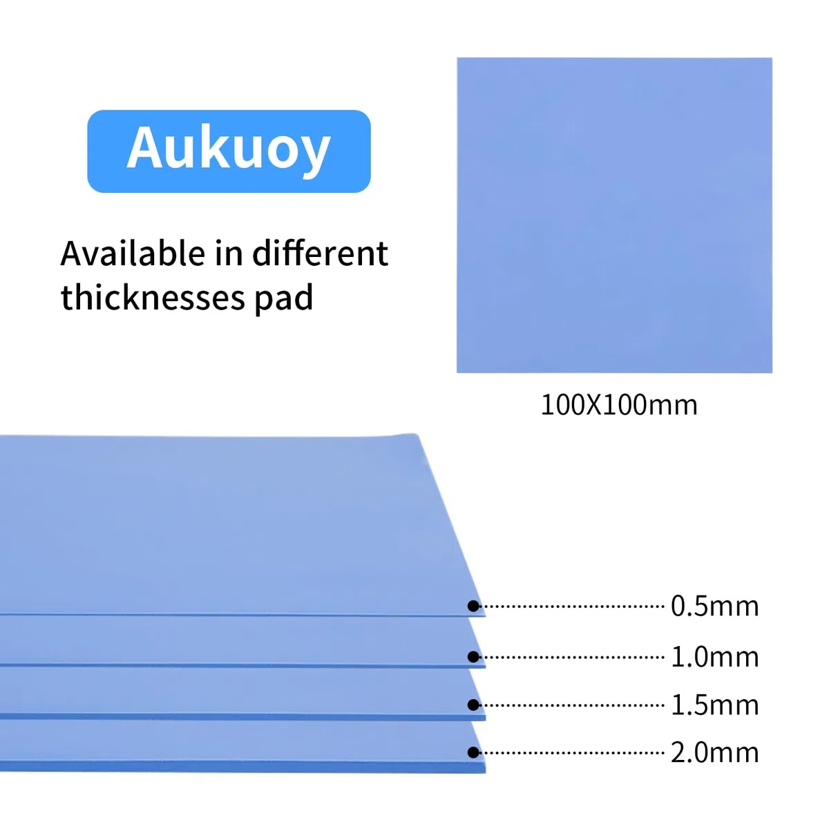 Confezione da 4 cuscinetti termici: 100 x 100 x 0,5 mm, 1 mm, 1,5 mm, 2 mm, resistenti alle alte temperature 6,0 W/mK, cuscinetti termici in silicone per PC, laptop, dissipatore di calore, CPU,