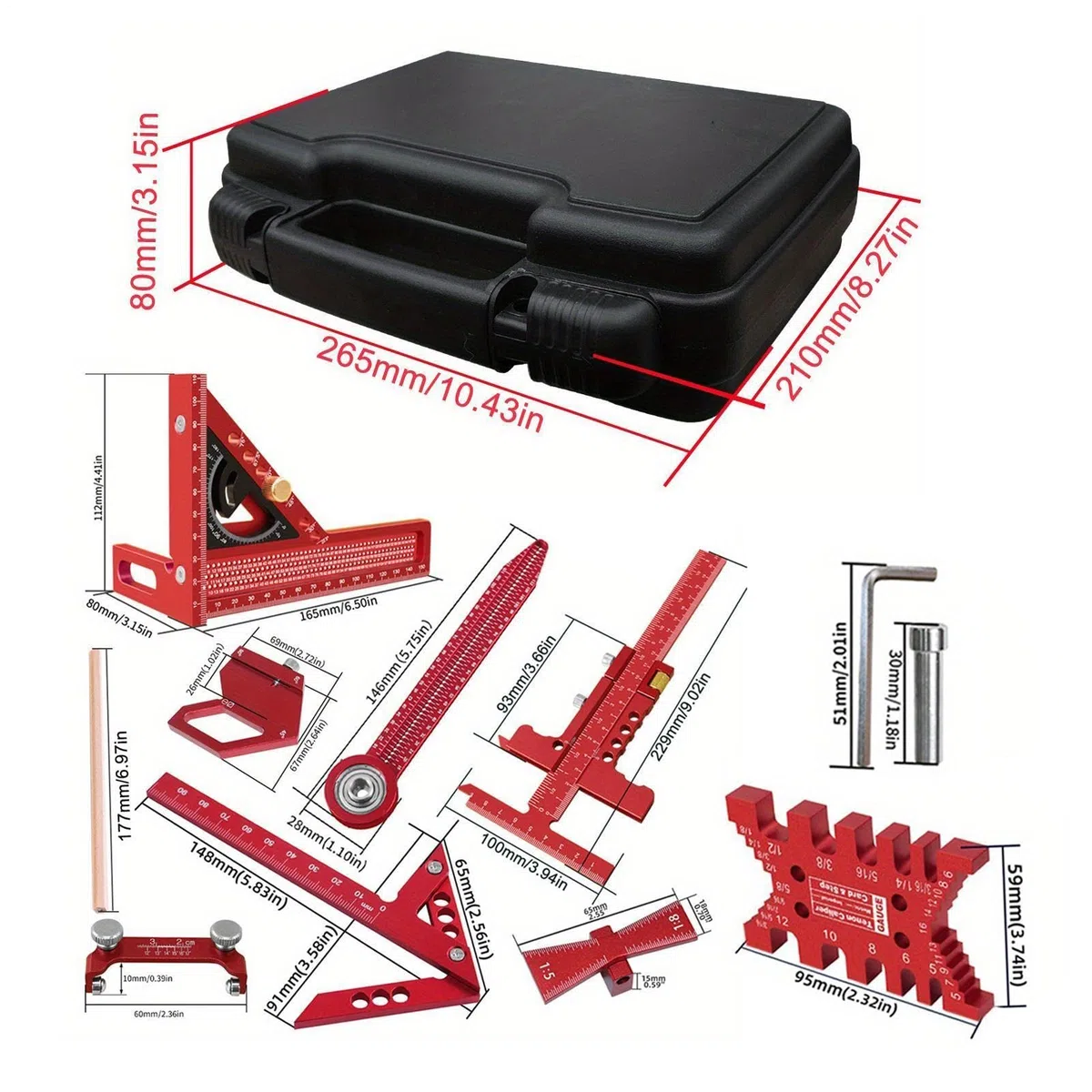 Di Misura Kit 9 Pezzi Attrezzo Di Carpentiere Con Gauge E Righello