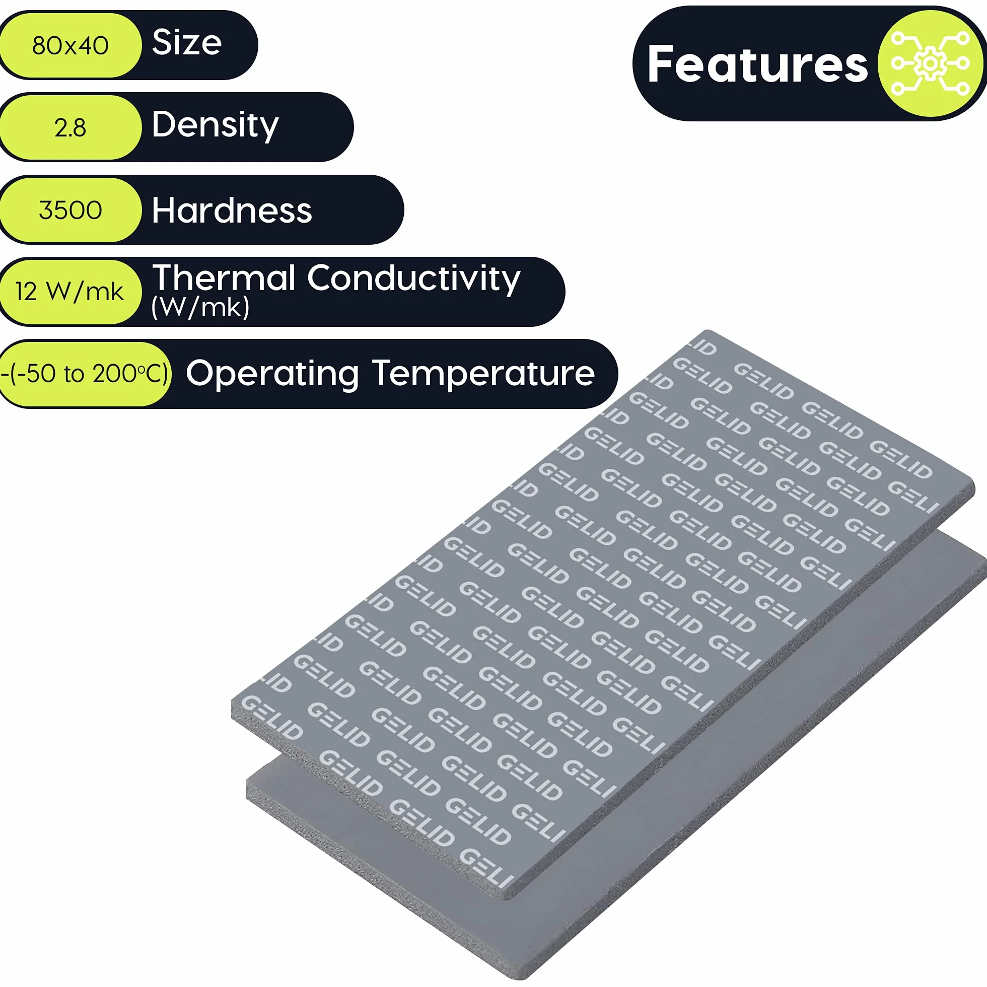 GELID SOLUTIONS GP-Extreme 12W-Thermal Pad 80x40x2.0 mm (2 pz) Eccellente conduzione del Calore, Ideale Gap Filler. Facile Installazione. 80x40x2.0 mm (2 pz)