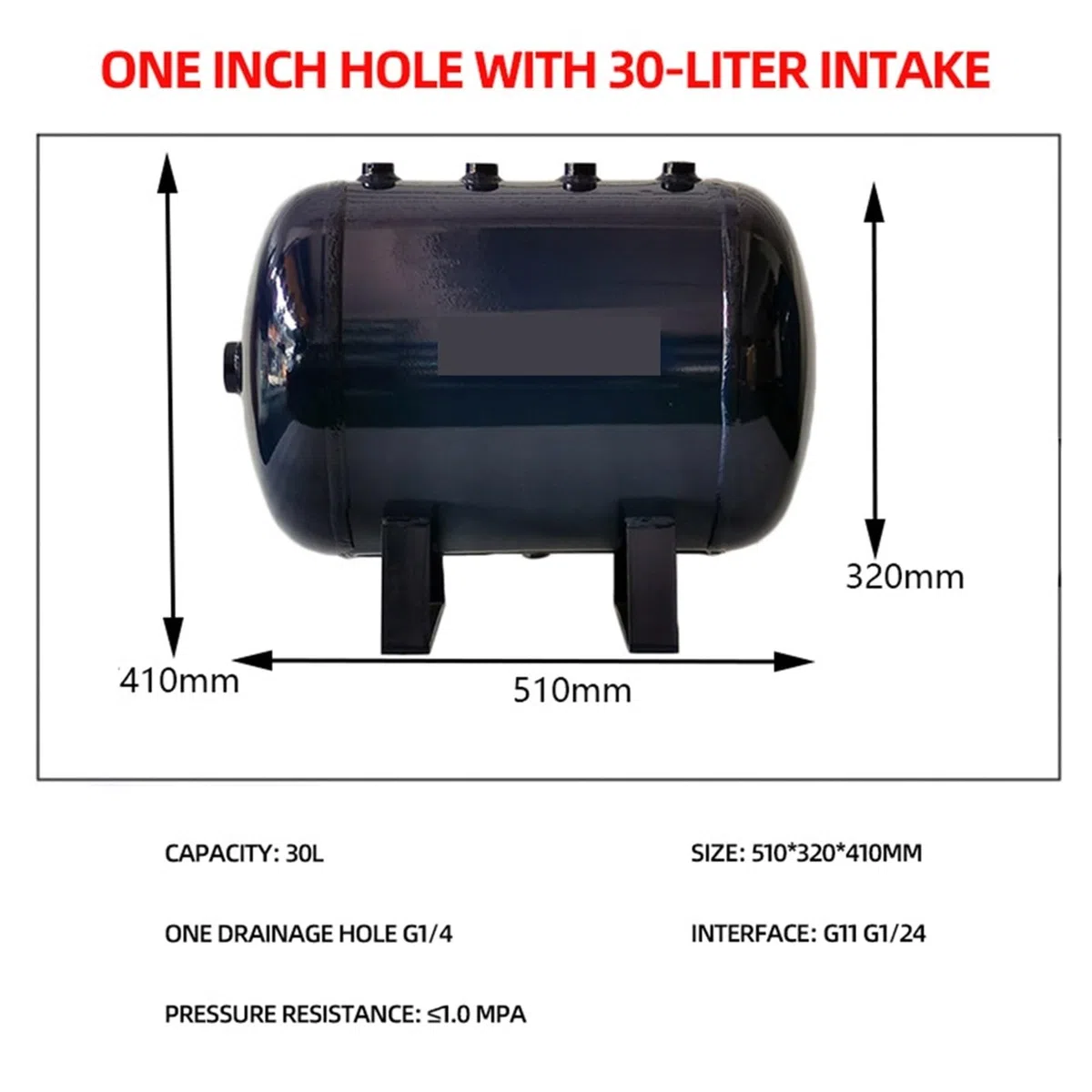 Serbatoio di stoccaggio del gas compressore d'aria da 10L 30L, piccolo serbatoio pressione buffer vuoto orizzontale con supporto for clacson ad aria compressa Alta efficienza(10L-H)