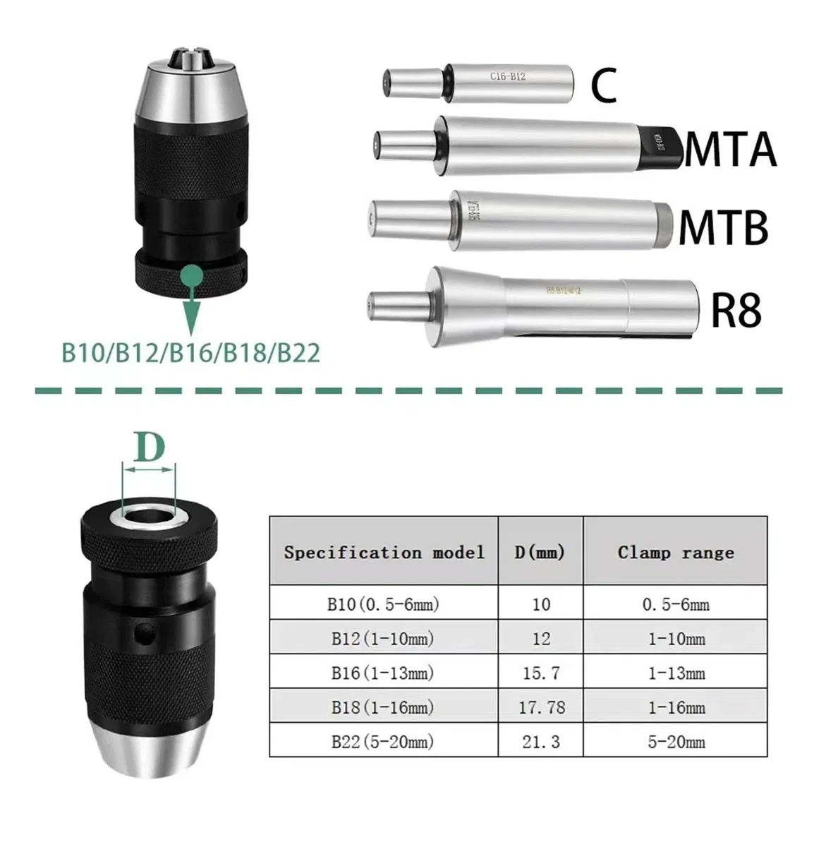 Mandrino autoserrante for macchine CNC MT1 MT2 MT3 MT4 MT5 R8 C10 C12 C16
