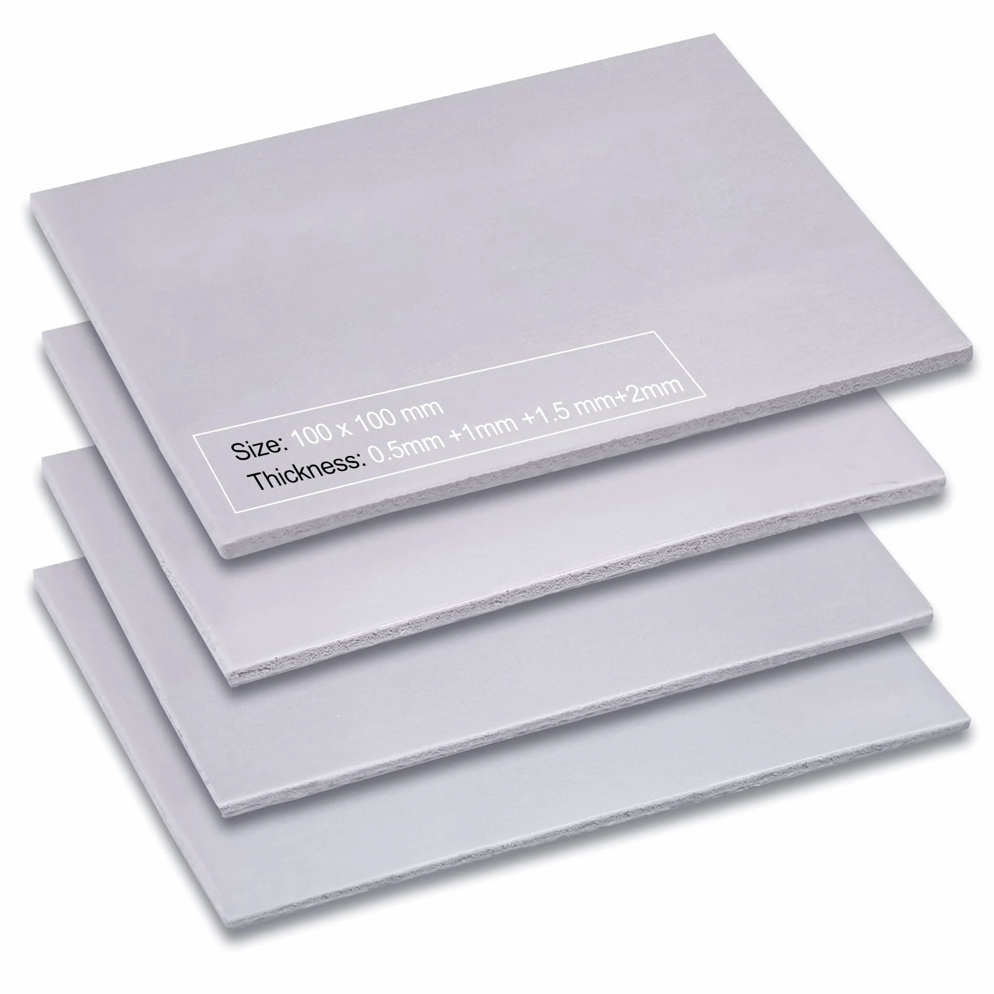 Aairhut 4 Pack 13W/mK Thermal Pads Termico, 100 x 100mm 0,5mm + 1mm + 1,5mm + 2mm Silicone Pad Termici Resistenza al calore non conduttiva Extreme Odyssey Cover con Dual Pellicole