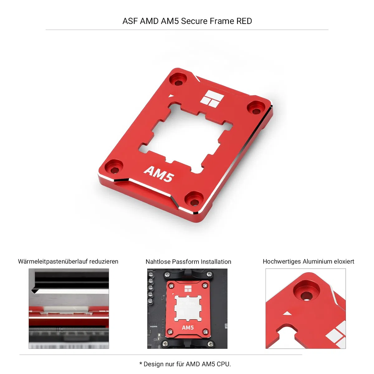 Thermalright AM5 Secere Frame Red - Supporto per CPU, telaio di fissaggio antiflessione, full fit fisso, telaio di contatto, dispositivo di raffreddamento CPU standard